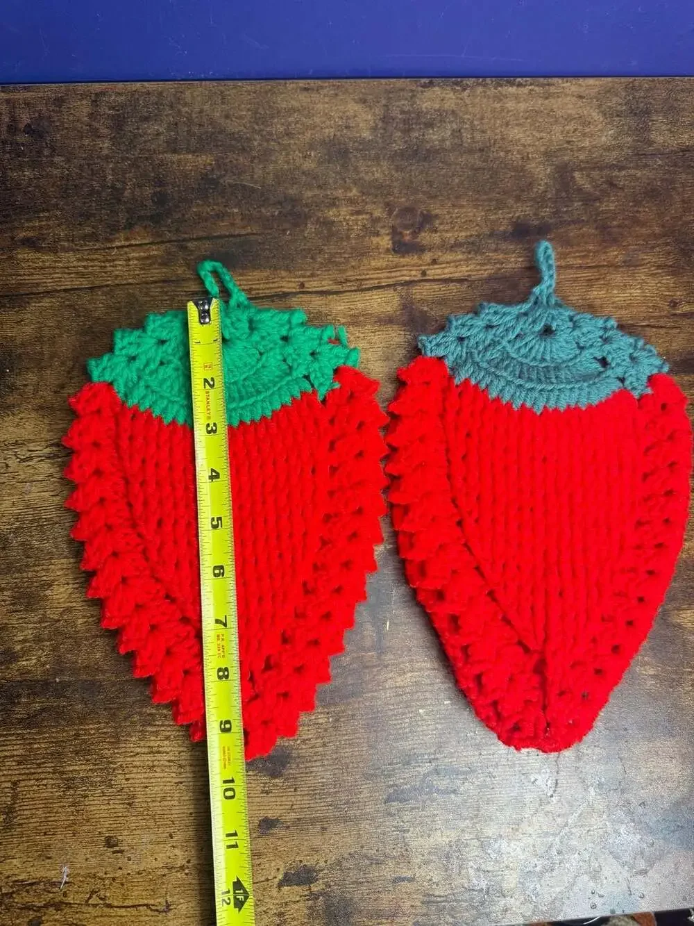 Handmade Crochet Strawberry Double Sided Potholders Set of 2 Hot Pads